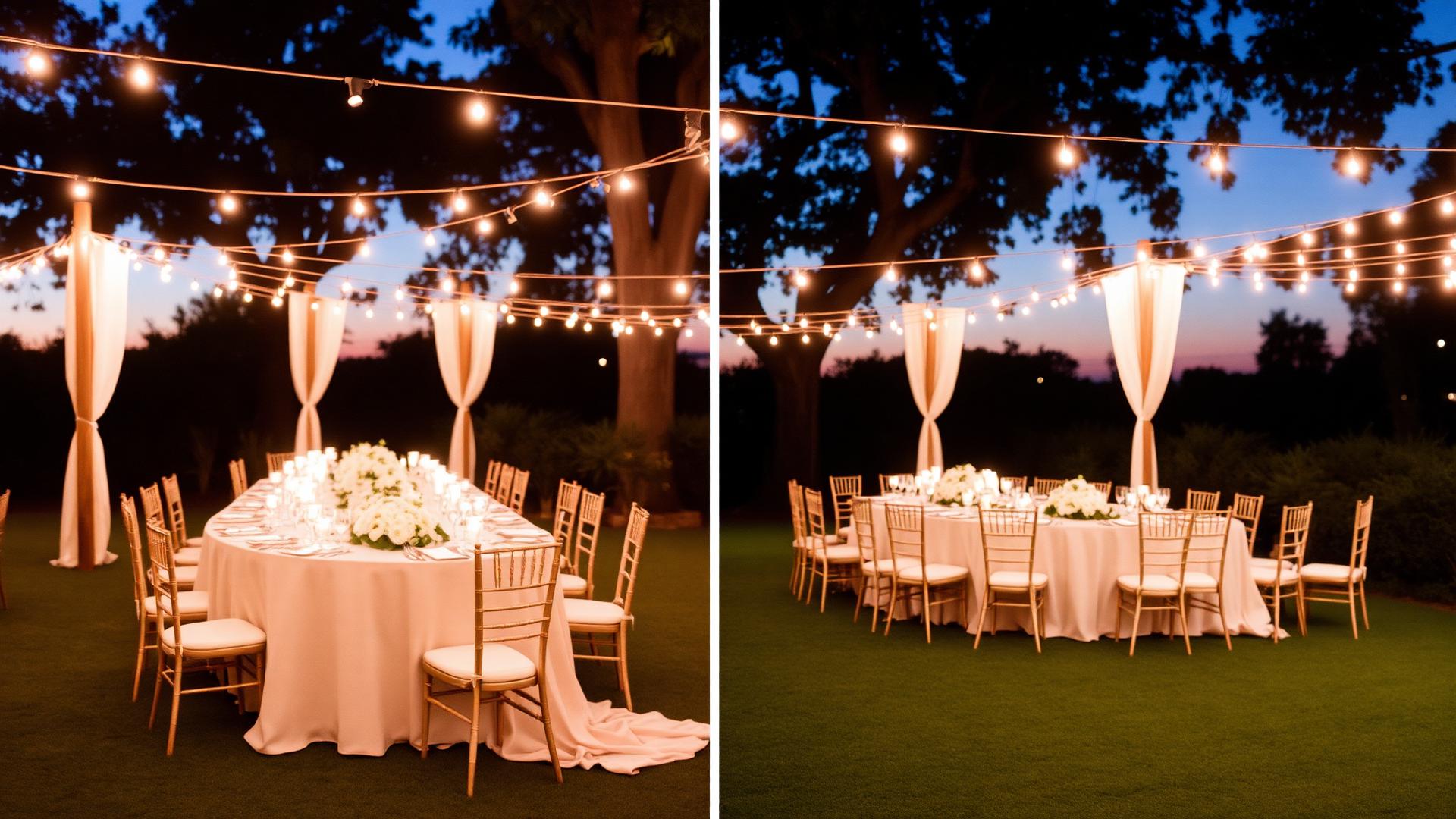 Elegant wedding reception at twilight